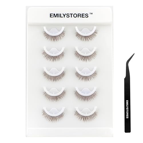 Brown Self Adhesive Eyelashes Stick Lashes Pre-Glued Natural Press on Lashes, Reusable, With Tweezer Applicator 5 Pairs (DLP07)