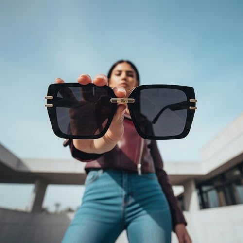 Image of HASHTAG EYEWEAR Stylish Square Sunglasses for Women | UV400 Protection | Oversized Designer Shades | Trendy Eyewear | Summer Sun Protection | Fashionable Goggle