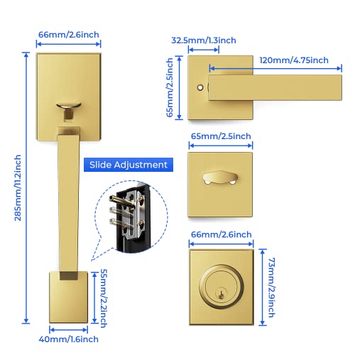 Sagaiot Front Door Handle Set Gold Heavy Handleset Front Door Entry Handle And Deadbolt Lock Set Reversible For Right & Left Handed With Keys #TOP3