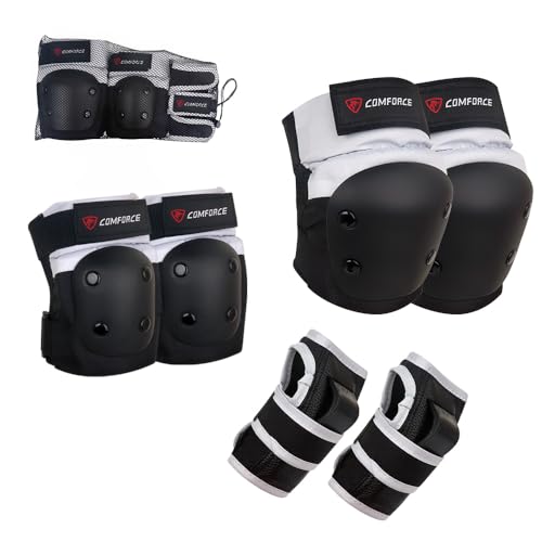 COMFORCE Erwachsene Knieschützer Ellenbogenschützer Handgelenkschützer 6 in 1 Schutzausrüstung, Rollschuhschützer, Knieschützer Ellenbogenschützer Handgelenkschützer für Reiten, Skaten