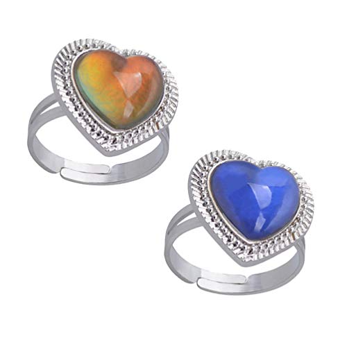 Amosfun 2 peças anel de humor anel de coração ajustável para meninas Dia dos Namorados joia (cor ale