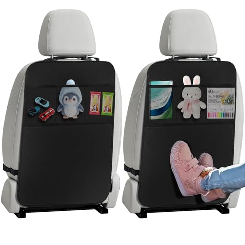 VINATO 2 Pièces Organisateur Voiture Enfant, Protection Siège Voiture Enfant Imperméable avec 3 Poches de Rangement, Protege de Siège Arrière 600D Oxford