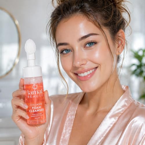 Image of Lamai Beauty Foam Cleanser Collection with Soft Silicone Brush Head | Hyaluronic Acid, Collagen & Vitamin C Variants | Deep Cleansing Face Wash for All Skin Types | 100ml (Collagen Foam)
