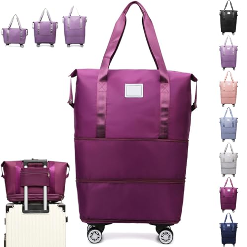 Klarson Expandable Bag with Wheels,Collapsible Luggage Without Handle,Travel Foldable Suitcase,Rolling Duffel Carry-On Bag (Violet)
