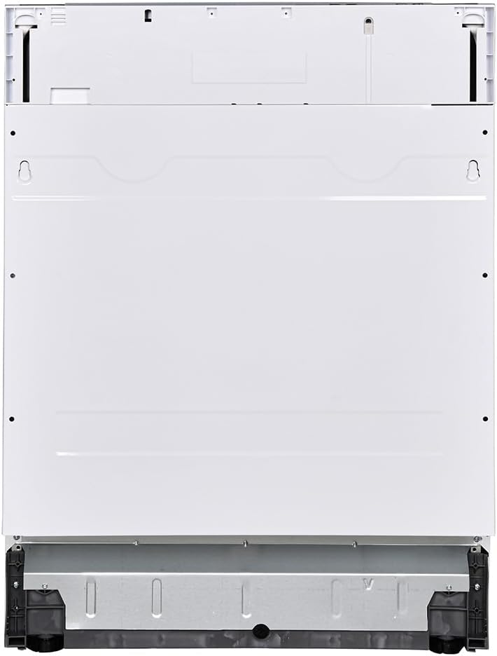 Rear view of the Hyundai HJI13600E integrated dishwasher, showing the back panel and connection points.