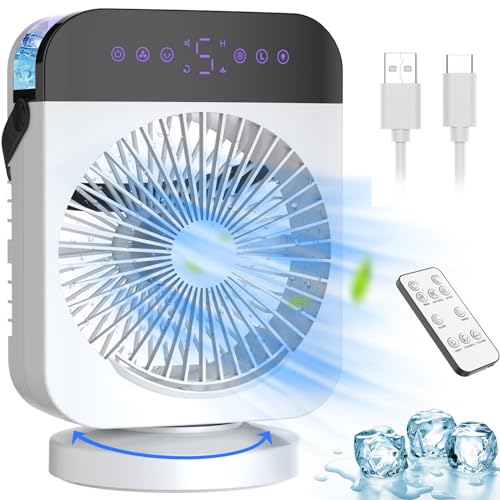 Portable Air Conditioner with Large LED Display, 4-Wind Speed&2-Mist Setting Mini Ac Unit, Small Air Coolers for Home with Timer/Light, Personal Oscillating Cooling Fan, Perfect for Room Study Office