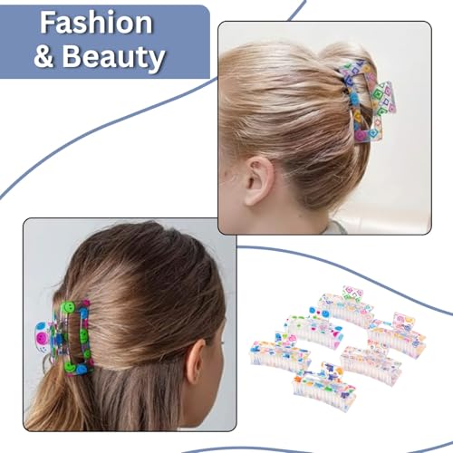 Image of Cerrito 3 Pcs Big Hair Claw Clips, Large Rectangle Clutchers for Hair, Strong Hold Nonslip Printed Clip Hair Accessories for Women & Girls with Thick, Thin, Curly, Straight, Multicolor