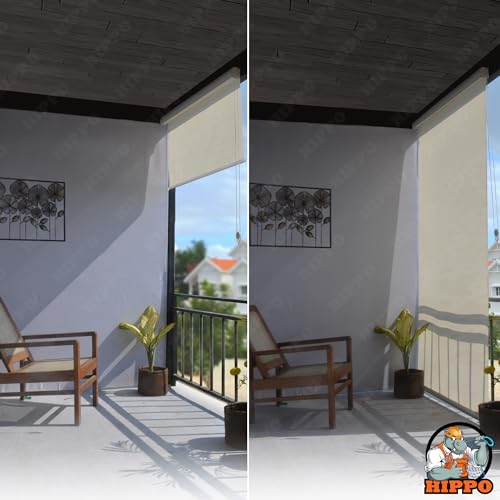 Image of HIPPO Outdoor HDPE Roller Blind Curtain - 95% Sun & UV Protection,reathable Airflow Design, Light Filtering Corded Roll-Up Shade for Balcony & Outdoor Spaces (Arctic-White, 3FTX6FT)