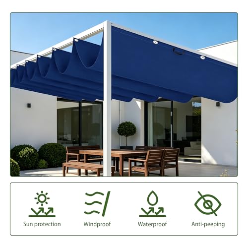 Toile d'ombrage rétractable contre la pluie et le soleil sur le patio