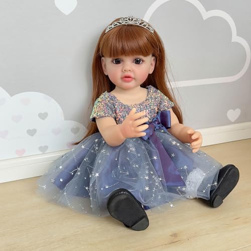 Muñeca bebé realista reborn de 22 pulgadas con pelo largo miniatura 5