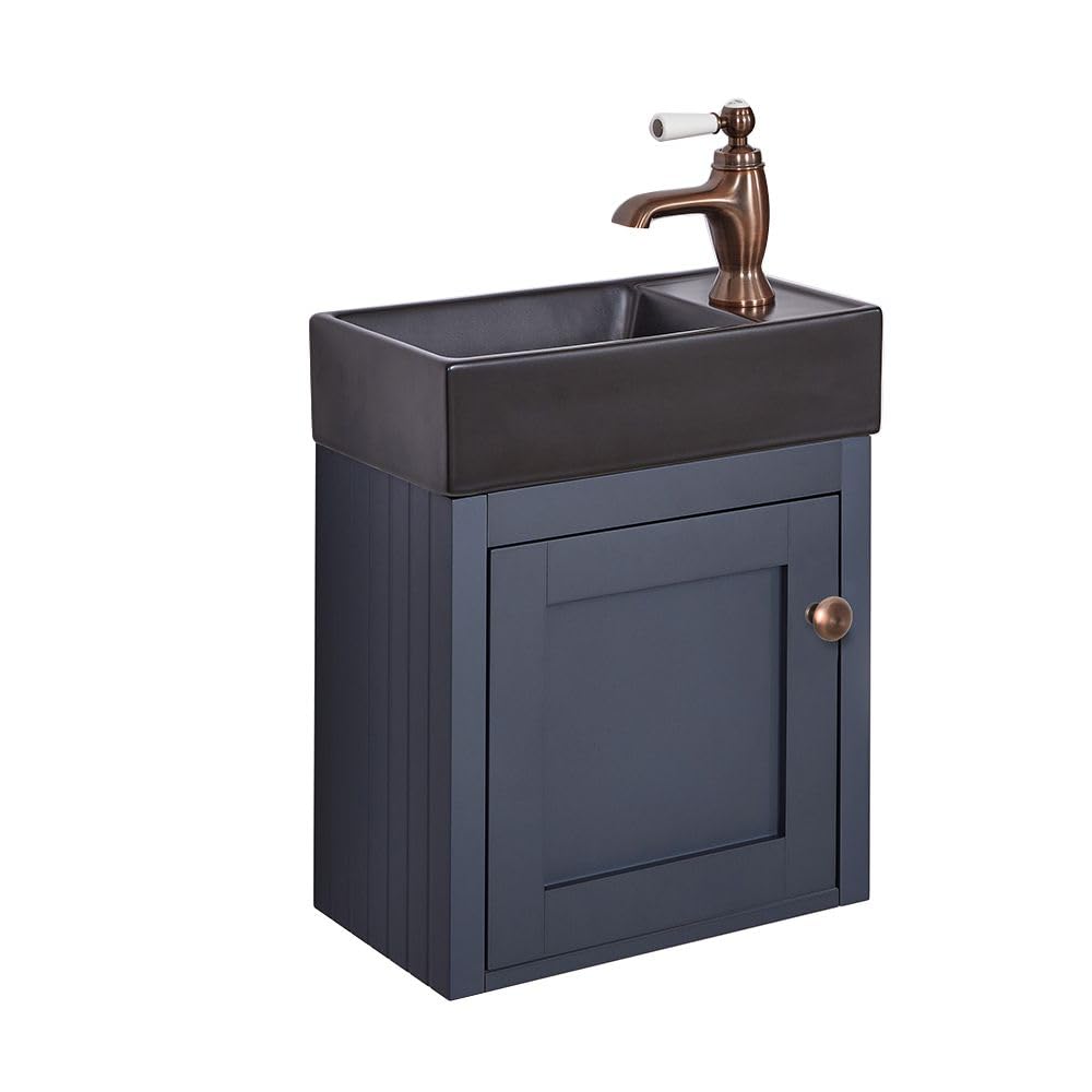 Milano Aged Bronze (Round) Thornton Black Grey 400Mm Wall Hung Bathroom Vanity Unit Black Basin Bronze Handle