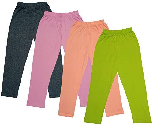 Image of IndiWeaves Girls Super Soft Cotton Solid Capri Pants (Green, Peach, Light Purple, Grey, 10-12 Years) Pack of 4