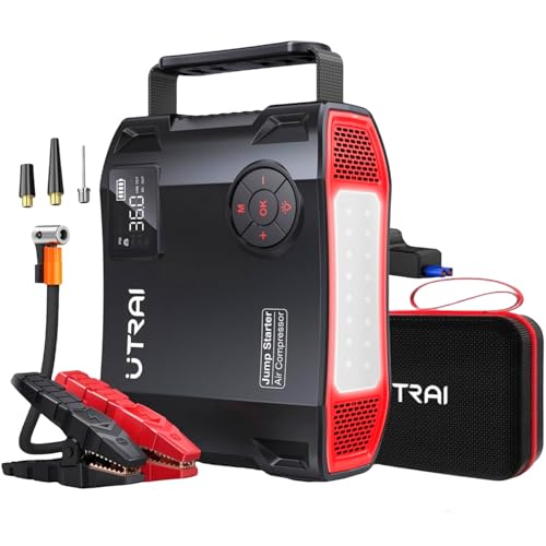 Image of Car Jump Starter with Air Compressor, UTRAI Portable Car Battery Jump Starter 5000A Peak 12V Car Battery up to Jump Box All Gas / 8.0L Diesel with Tire Inflator, DC 160W Jump Start Battery Pack