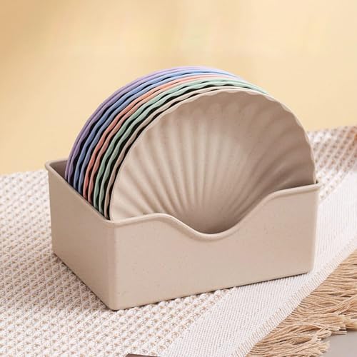 AQUGOO 10 Pcs Wheat Straw Plates, 5.5-inch Square Lightweight Unbreakable Dinner Dishes Plates Set, Fruit Dish, Side Dish Plate, Home Storage Plate (Shell-Shape)