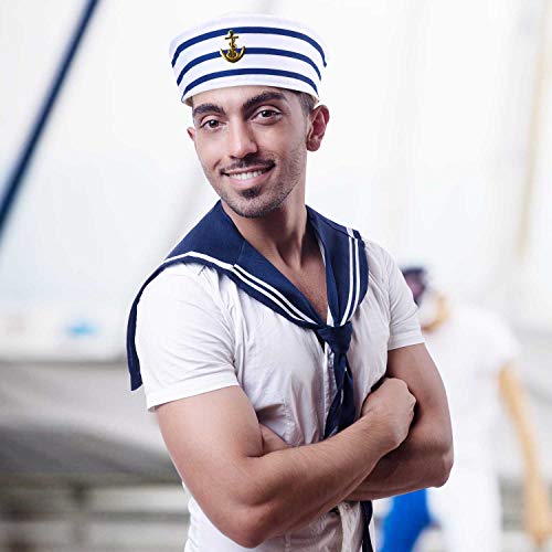 12 Pieces Sail Hats Blue with White Captain Sailor Hat for Men Women Costume Accessory Dressing up Party (Delicate Style)