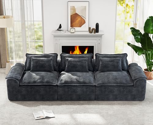 Hobestluk Cloud Sectional Sofa Memory Foam Couch with Deep Seat L-Shaped (Blue Grey, 3 Seater)