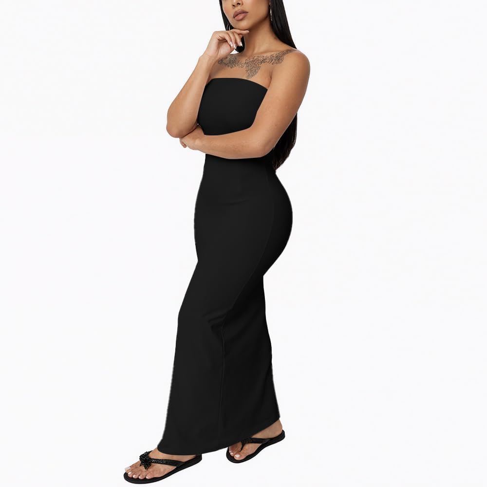 PINSV Women Maxi Strapless Dress Long Wrap Casual Party Club Cocktail Dresses