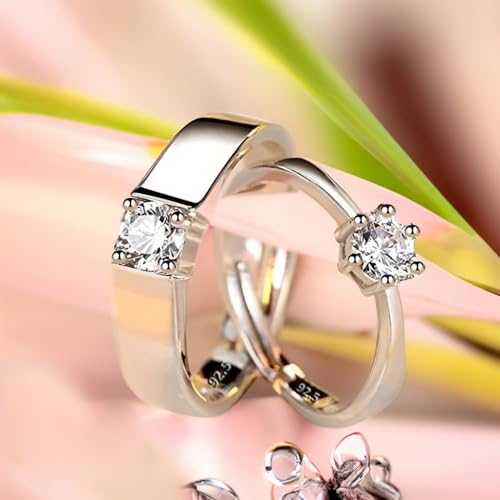 Image of THE MARKETVILLA 925 Sterling Silver Ring For Unisex Adult|Solitaire Crystal Style| Rings for Couple - Adjustable Size