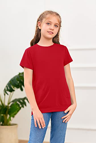 Haloumoning Girls Casual Short Sleeve T Shirts Color Block Tee Blouse Kids Loose Tunic Tops with Pockets Size 4-152