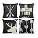 Noir Blanc Rétro Housse de Coussin Cerf Flèche de Plume Taie d’Oreiller Décoratif Extérieur Inspirante Citations Mots Décoration pour Canapé Chaise Salon Chambre 45x45cm Lot de 4