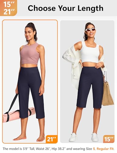 Image of ISEEGZ 15 inch / 18 inch / 21 inch / 25 inch Capri Pants for Women High Waist with Pockets Women's Capris Workout Yoga Pants Loose Straight Leg