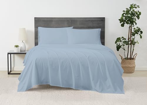 Image of CANNON - Solid Percale 4 Piece Queen Sheet and Pillowcase Set - Light Blue