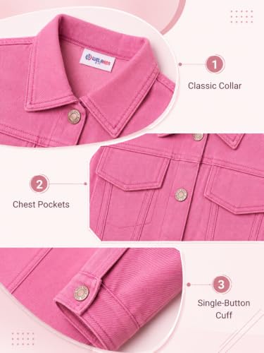 Image of WELAKEN Girls 2-Piece Cropped Denim Jacket Skirt Set | Decorative flap pocket cropped jacket、Elastic waist skirt with pockets、Soft cotton denim set