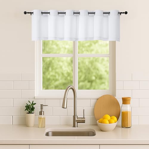 Simplebrand Pure White Window Valance for Kitchen 14 Inches Long