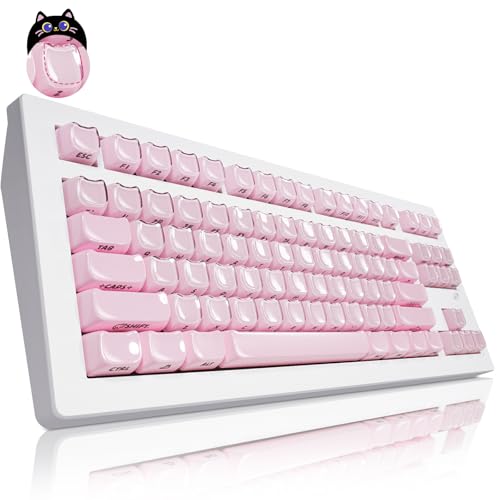 Image of ZORNHER CG870 Wireless Mechanical Keyboard,80% Pink & White Gaming Keyboard, Creamy Keyboard,Cute Jelly Cat Clear Ceramic Jade Keycaps,Girly Aesthetics Kitty Keyboard,Creamy Sounding Linear Switches