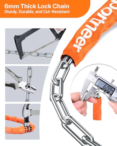 Image of Sportneer Bike Lock 5 Digit Combination, 3.2ft Long 6mm Thick, Orange | High Security Anti Theft, Heavy Duty Keyless Bicycle Lock for Bike, Motorcycle, Scooter, Door & Gate, Easy to Use