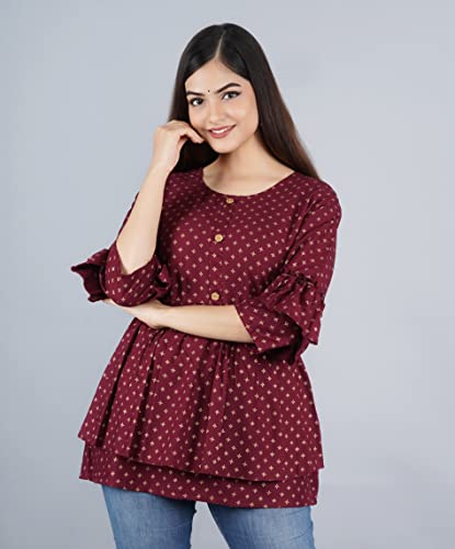 Image of Shiva Fab Short Kurti for Women | Embroidered Straight Rayon Kurta | Round Neck Full Sleeves Short Kurti for Women's