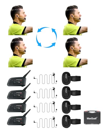 Maxquall Referee Headsets 2~4 Person V4 Plus Referee Communication System Football Wireless Bluetooth Intercom Built-in Pairing Memory-Latest Chip-Newly Designed Earpiece(4V4(R Earphone))