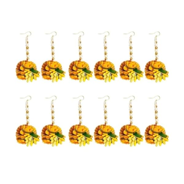 Virushka Flower Maang Tikka(Pack Of 15) Wedding | Baby Shower | Shaadi| Haldi | Mehandi | Party in Yellow Colour for Girls and Women, Floral Jewellery/Jewelry Mangtika combo 15 Pcs