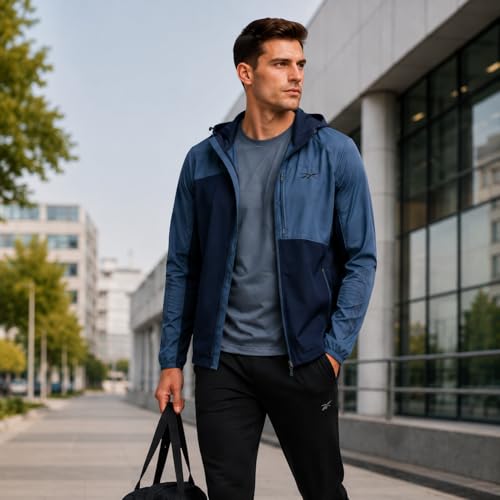 Image of Reebok Mens Softshell Jacket - Lightweight Fleece Mens Jacket with Hood - Weather Resistant Zip Up Windbreaker Coats for Men