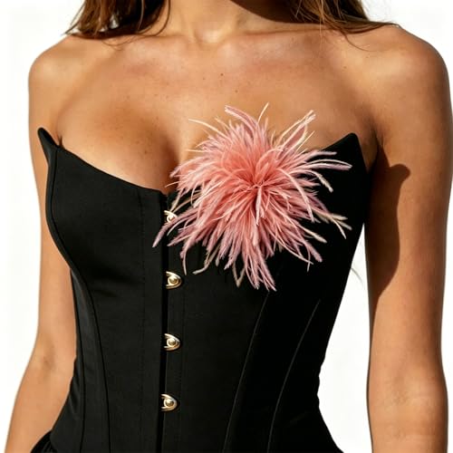 Image of CSIYANJRY99 Dainty Feather & Rose Flower Large Brooch Lapel Pins Delicate Elegant Handmade Flower Brooches Pin Classic for Wedding Party Dance Banquet for Women Dress Suit Ceremony Clothes Accessories Jewelry Valentine's Day Gifts