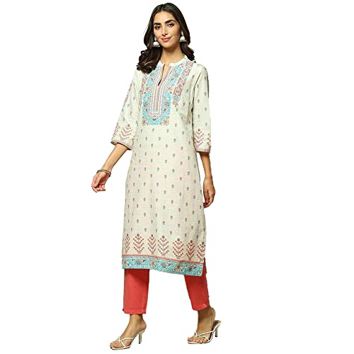 Image of BIBA Women Cotton Regular Fit Straight Printed Kurta