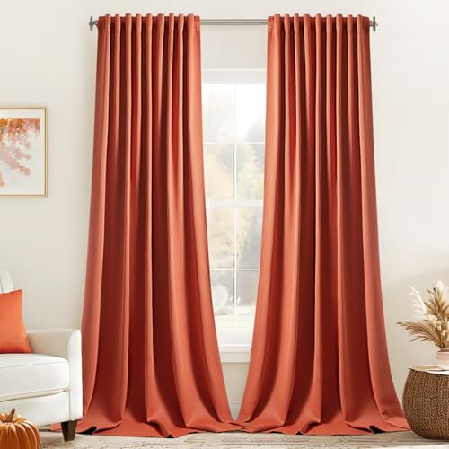 MIULEE Back Tab Burnt Orange Blackout Curtains 120 Inch Long