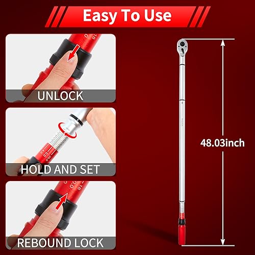 Image of Hairich 3 /4-Inch Drive Click Torque Wrench, Dual-Direction Adjustable 48 tooth 160-1000ft.lb /217-1356Nm, Professional Inch Pound Torque Wrench, for Maintenance Tool and Product Assembly