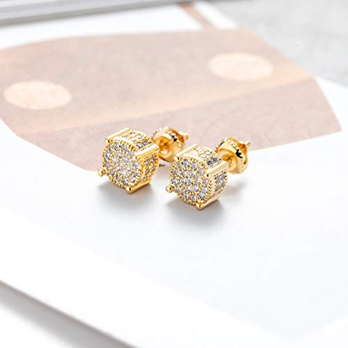 Iced Out Cubic Zirconia Screw Back 18k Gold Plated Round Stud Earrings For Men and Women Hypoallergenic Earring Micropave Hip Hop Jewelry SENTERIA3
