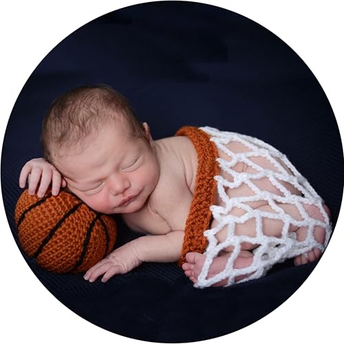 Image of Zeroest Newborn Photography Outfits and Props Crochet Baby Basketball Hat Net Photo Prop Infant Boy Girl Photoshoot Knitted