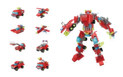 KOOKAMUNGA KIDS Red Robot 8-in-1 Building Block Set - 8 Mini Toys Transform Into 1 Large Robot Toy - Transforming Buildable Set for Kids - STEM Interlocking Building Blocks - (318 Pieces)