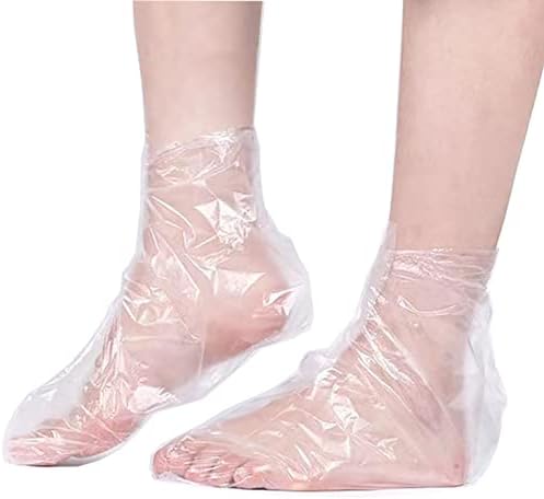 200PCS Clear Plastic Disposable Booties, Paraffin Bath Liners for Foot Pedicure Hot Spa Wax Treatment, Larger Thicker Thermal Therapy Feet Covers Bags Plastic Socks Liners
