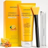 AMOADO Blackhead Remover Mask, Peel Off Face Mask with Vitamin C & Turmeric for Men and Women–Deep Cleansing Nose Facial Mask for Blackheads, Pores & Oil Control with Pimple Extractor and Brush