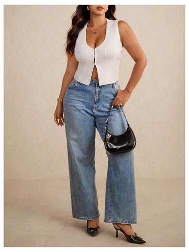 Floerns Women's Plus Size Summer Cute Sleeveless Knit Scoop Neck Slit Business Casual Tank Tops4