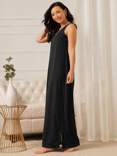 Image of Clovia Sleeveless Long Nighty for Women with Side Slits