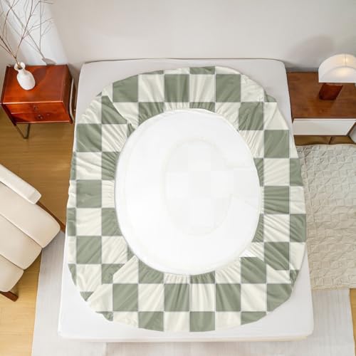 Image of Erosebridal Sage Green Checkered Bedding Set Queen Plaid Initial C Bed Sheets Personalized Monogram Sheet Set Kids Boys Girls,Fashion Grids Gingham Fitted Top Sheets 4 Piece