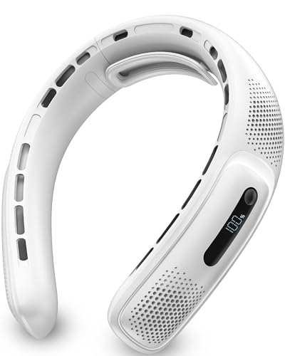 Portable Neck Fans that Blow Cold Air, Rechargeable Personal Small Wearable Cooler With 3-Speed, LED Display, 4000mAh, Type-C Port, Gift For Women, Dad, Birthday, Father, Travel, Outdoor, White