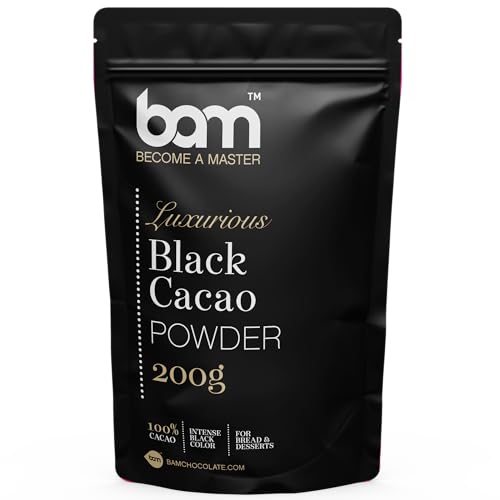 BAM Luxuriöses Kakaopulver, 100% Back-Kakao, intensive Cocoa Powder Farbe für Brot und Desserts (Schwarzes Kakaopulver, 200 g)