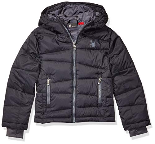 Spyder Boys' Big Water Resistant Hooded Puffer Jacket, Black Tonal, Medium (10/12)