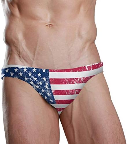 S Husky Mens Swimwear USA American Flag Swim Briefs Beach Sexy Bikini M